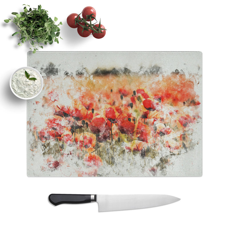 Field of Poppies Vol.1 Watercolour Chopping Board, 0.4cm H x 28.5cm W x 39cm L