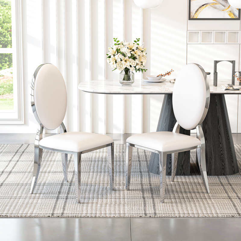 Chaise d'appoint en acier inoxydable Carterville, Blanc, Argent