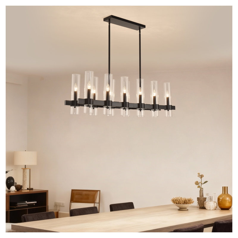 Lustre carré carré avec abat-jour en verre transparent noir mat et bois