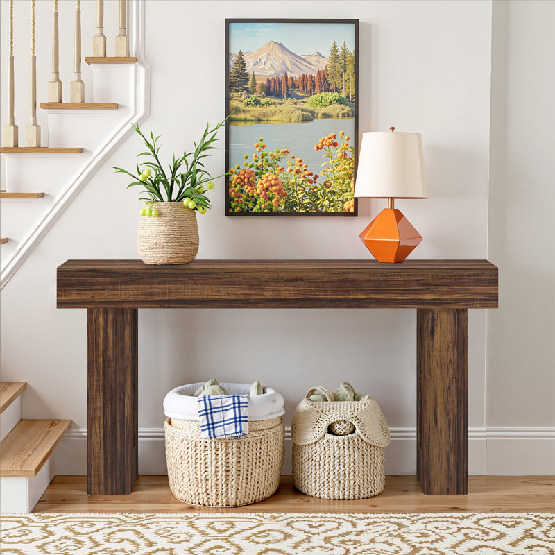 63" Console Table Farmhouse Wooden Sofa Table Entryway Table Hallway Table for Living Room, Brown, 33" H x 63" W x 14" D