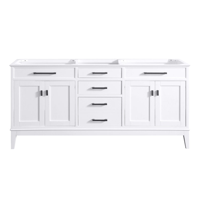 Anglet 72" Double Bathroom Vanity Base Only, White, Black Bronze