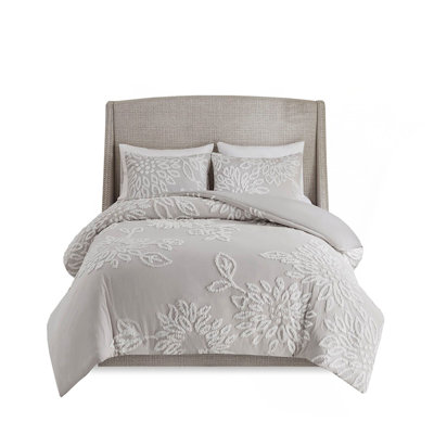 King/Cal King 3 Piece Tufted Cotton Chenille Floral Duvet Cover Set