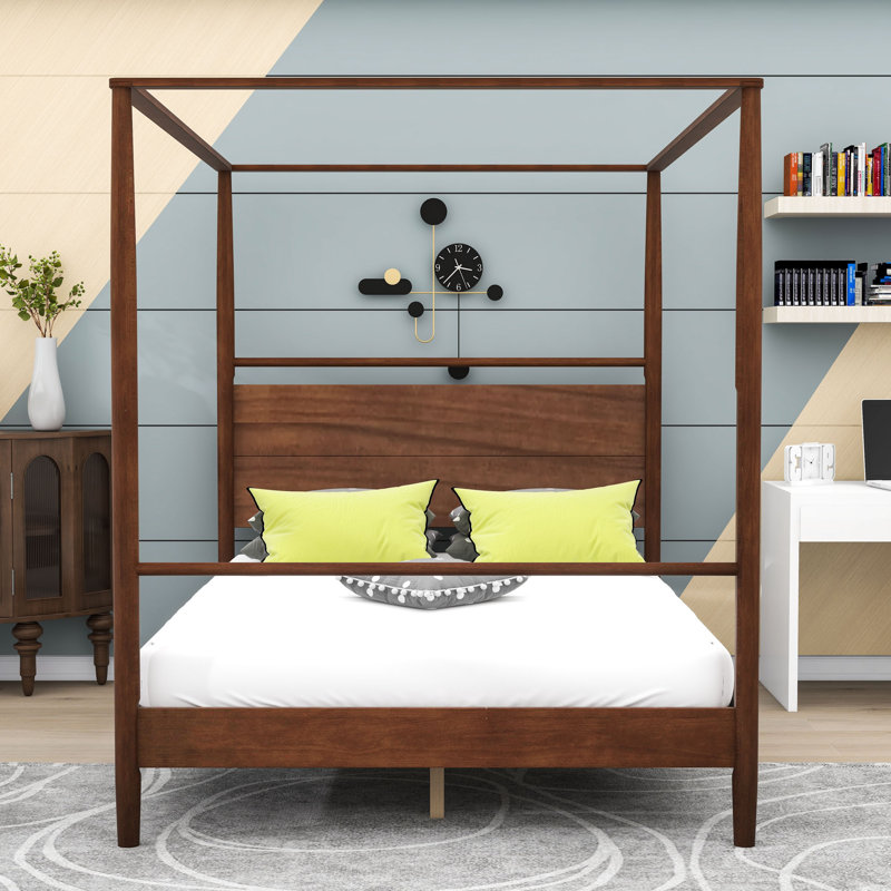 Wood Canopy Bed with Headboard, Queen