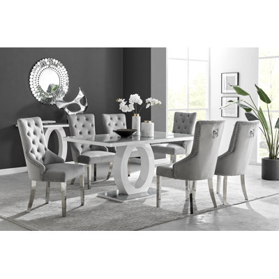 Scottsmoor Halo Dining Table Set in Modern High Gloss with 6 Luxury Velvet Dining Chairs