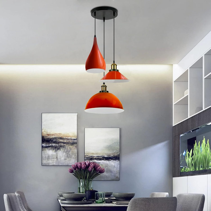Modern 3 Head Metal Hanging Light Island Shade Ceiling Pendant Light, Orange