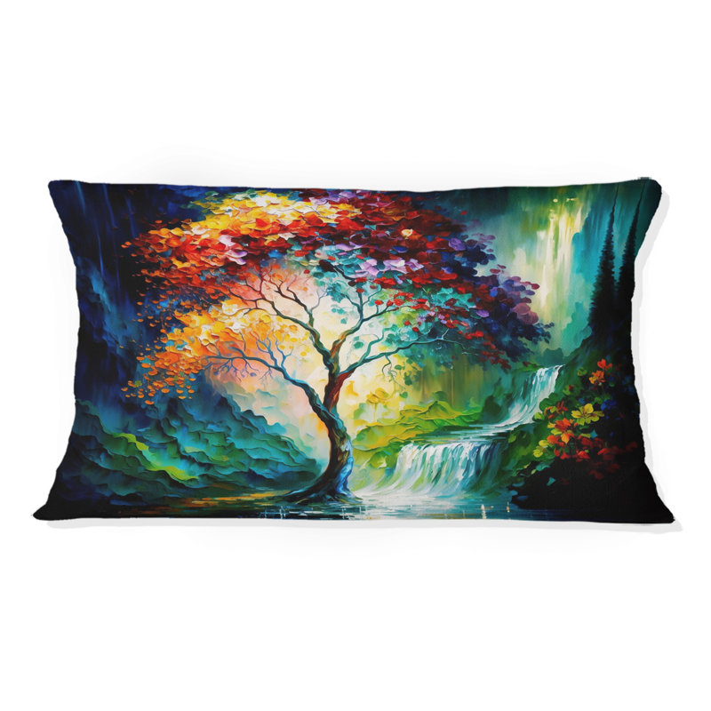 Grand arbre au milieu de la forêt pendant l'automne I - Coussin décoratif imprimé arbre
