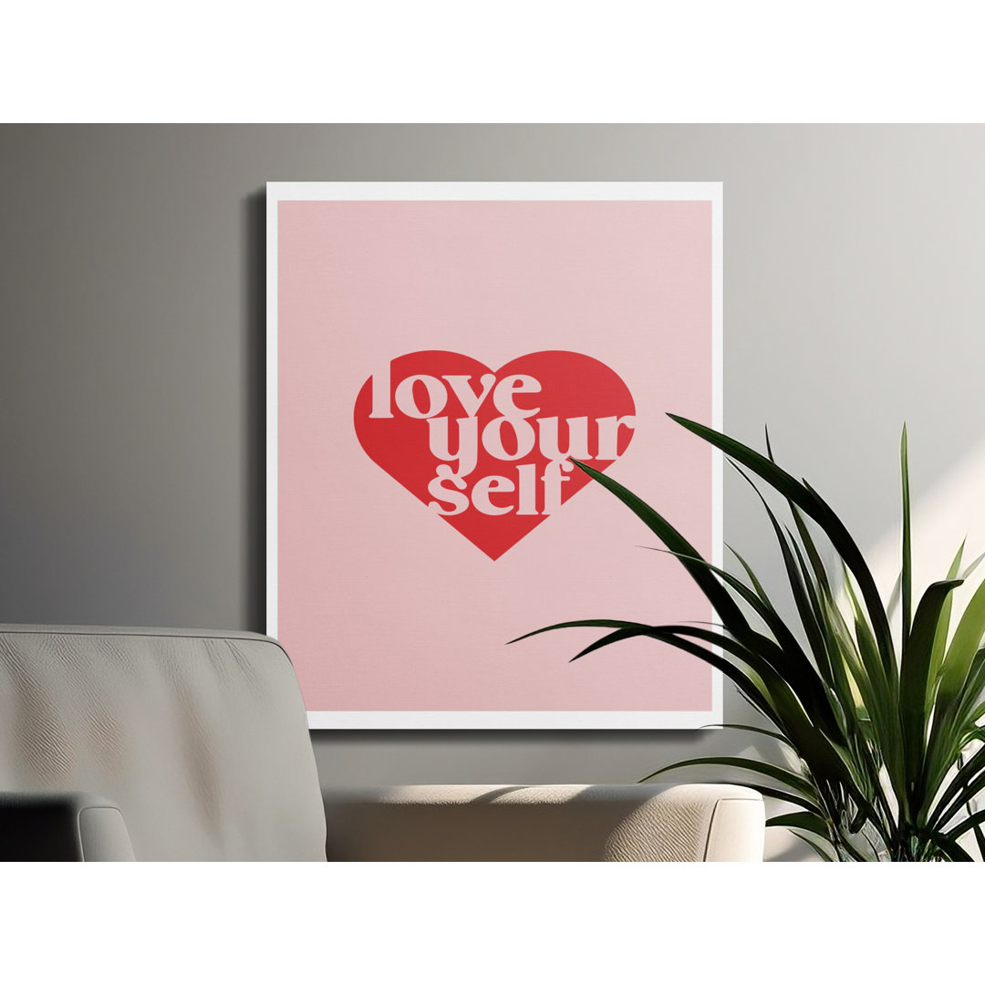 Love Yourself Canvas Art, Heart Wall Decor, Inspirational Quote Print, Gallery Wrapped, Modern Decor, Ready to Hang, Statement Piece