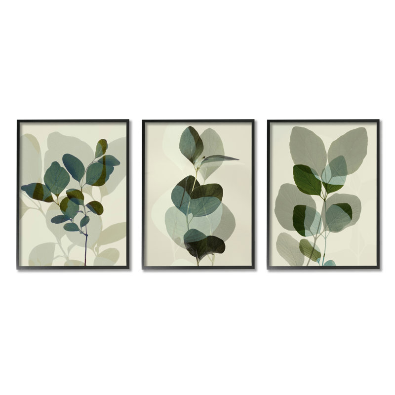 "Modern Forest Plant", ensemble de 3 impressions sur bois, H 14 po x l 11 po x P 1,5 po, Giclée encadrée noir minuit