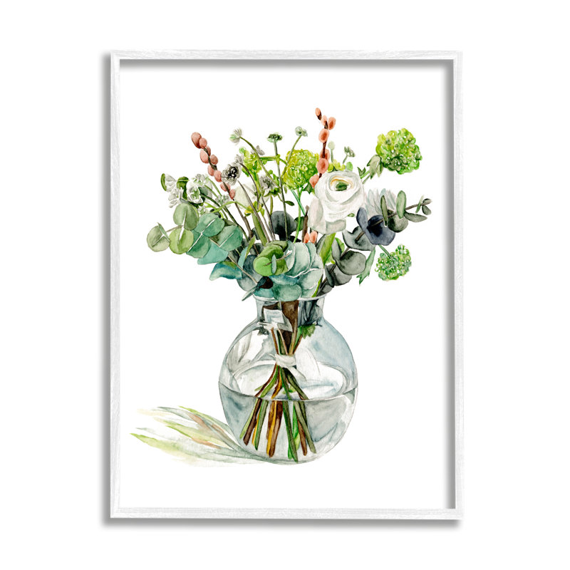 Pot floral en verre aquarelle, Giclée encadrée blanc bord de mer, H 30 po x l 24 po x P 1,5 po