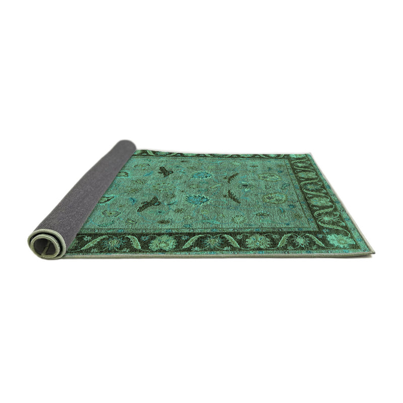 Tapis oriental en laine / polyester tissé à la machine en turquoise / brun, Rond 6 pi