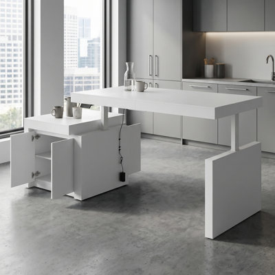 110"W Large Kitchen Island Lift Table