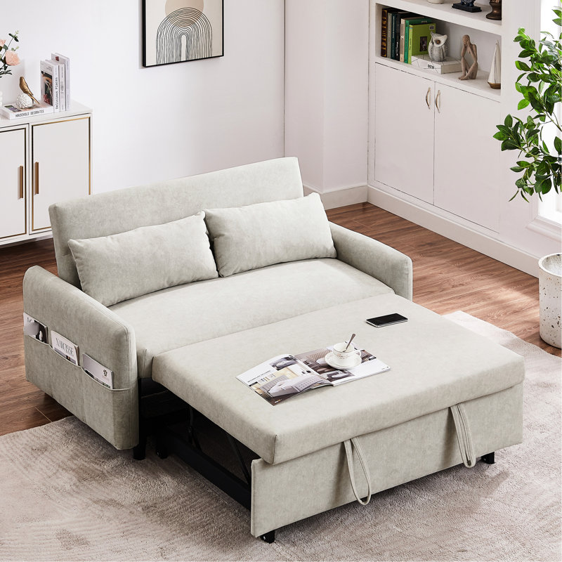Sommeil escamotable beige avec tissu respirant, ports - pour canapé de salon réglable, ports, poches de rangement et 2 coussins dans la chambre à coucher