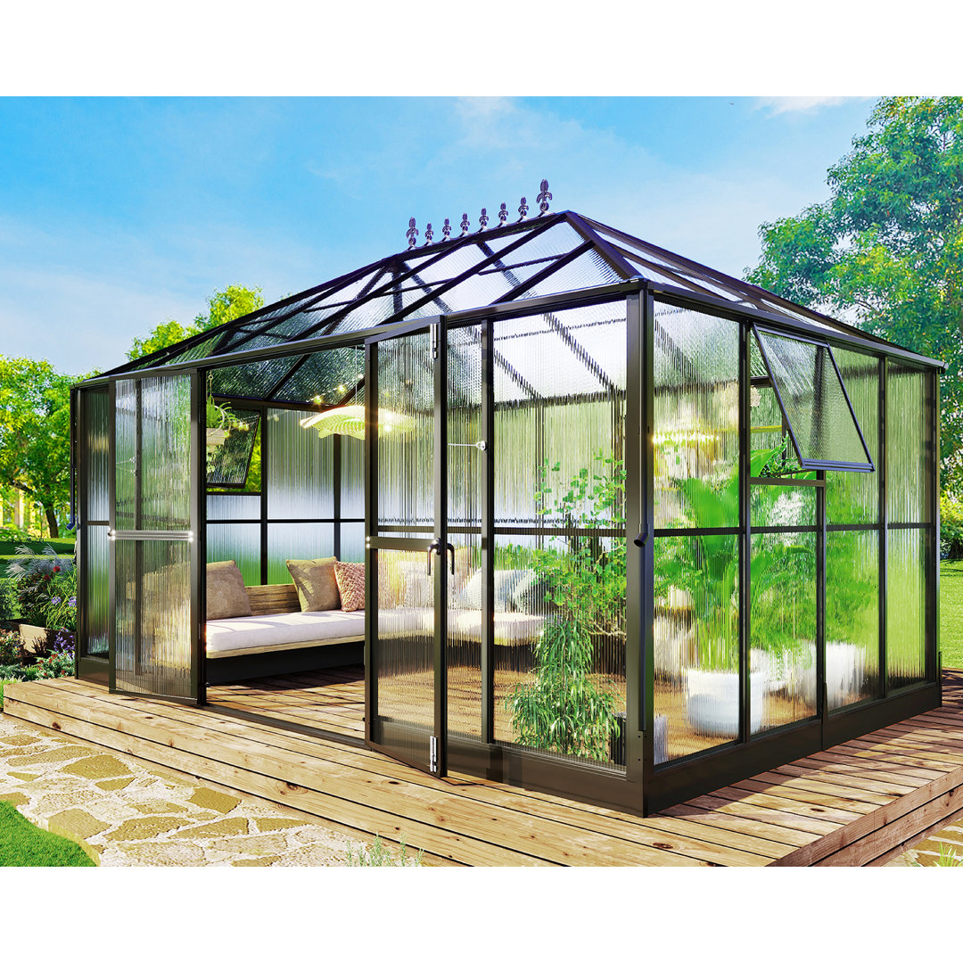Grower’s Haven 14 x 9.5 x 9 ft. Polycarbonate Greenhouse- Outdoor Aluminum Greenhouse with Quick Connect Fittings AMERLIFE