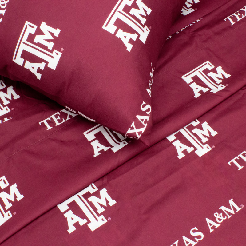 NCAA Sheet Set, Twin Sheet Set + Fitted Sheet + Pillowcase, Texas A&M