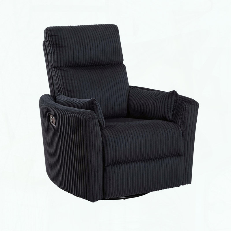 Fauteuil inclinable et pivotant, en velours côtelé, pivotant à 360 °, mouvement coulissant, Noir