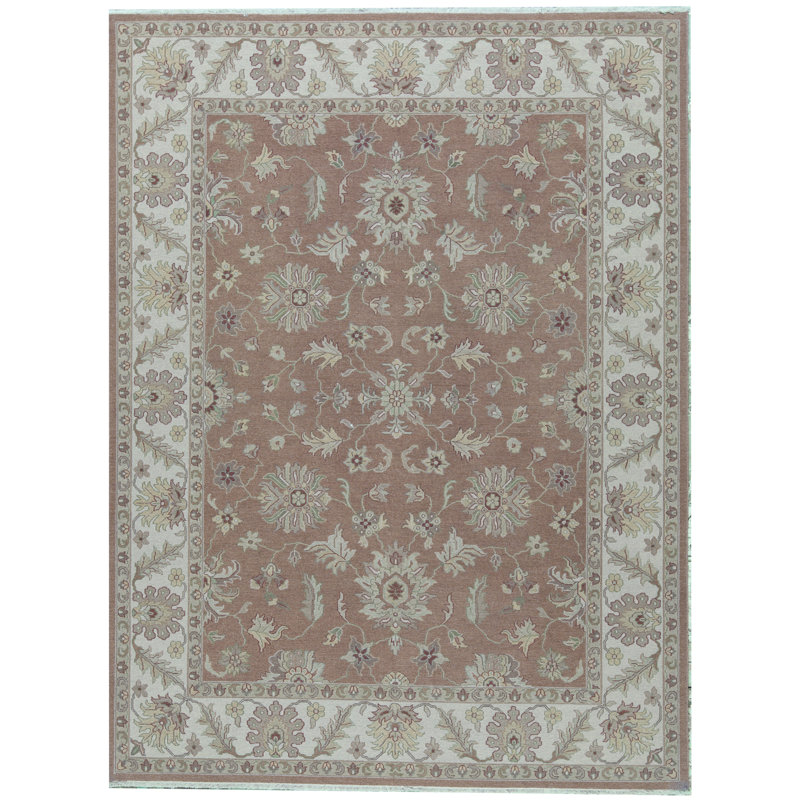 Wool Oriental Area Rug in Rust/Ivory