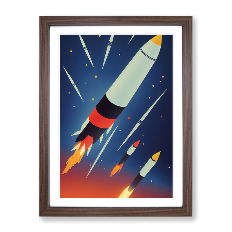 The Unbeatable Spaceship Rocket - Framed Print, Walnut, 34cm H x 25cm W x 2cm D