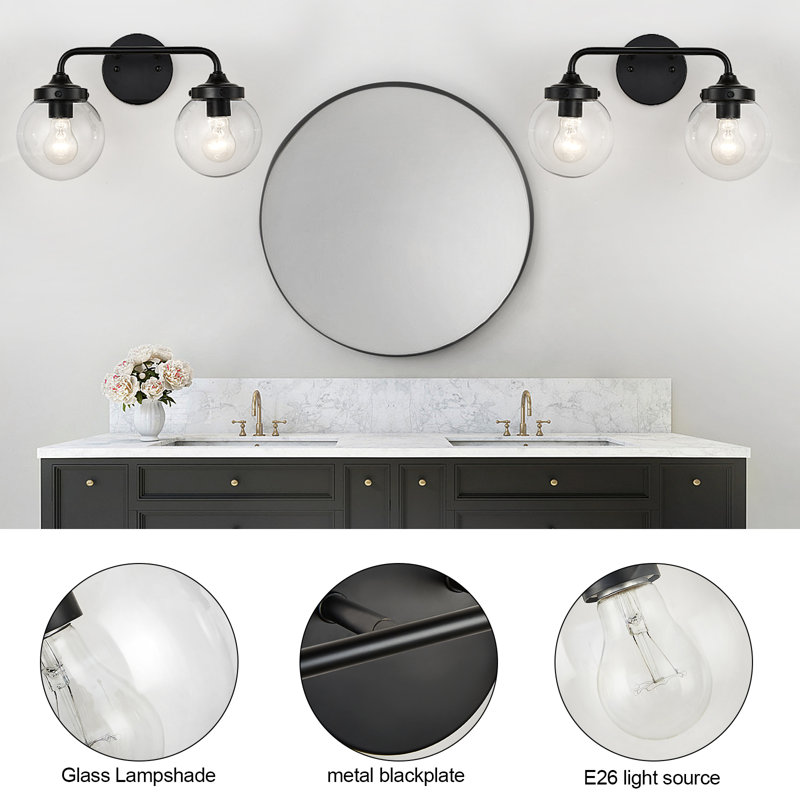 Ardi Black Metal and Glass 2-Light Wall Sconce