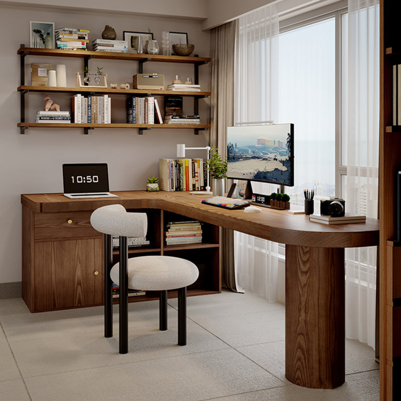 Bureau en bois massif en forme de L brun noisette, H 29,53 po x l 78,74 po x P 47,24 po, Retour à gauche