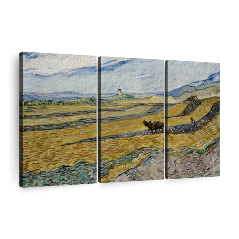 «Enclosed Field With Plowman», 3 pièces, H 36 po x l 57 po