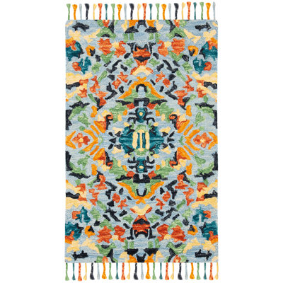 Jahiem Hand-Knotted Wool Blue Area Rug
