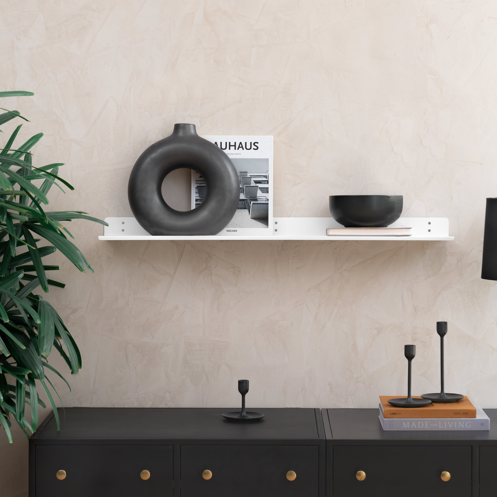 Maja Metal Wall Mounted Floating Display Shelf, White, 2" H x 36" W x 6" D