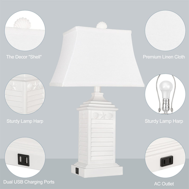 Anissa Resin Table Lamp, White, 24.25" H x 14" W x 7.99" D