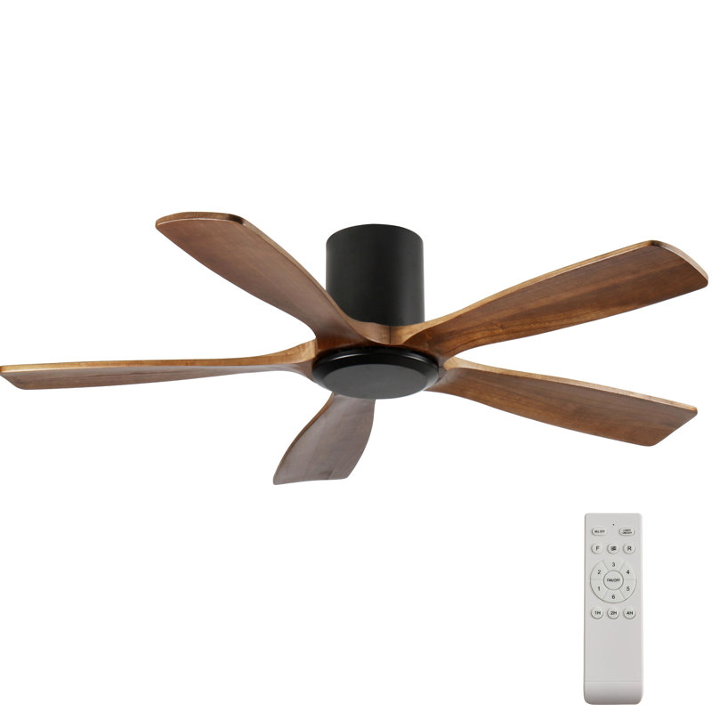 60-Inch Ceiling Fan Without Light, Solid Wood Blades, Flush Mount, Ultra-Quiet DC Motor, Remote Control With 6 Speeds & Reversible Function, For 20X20 Ft Living Room Bedroom, Energy Saving
