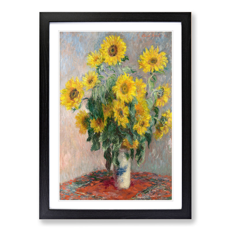 Bouquet of Sunflowers by Claude Monet - Picture Frame Painting, Black, 65cm H x 48cm W x 2cm D