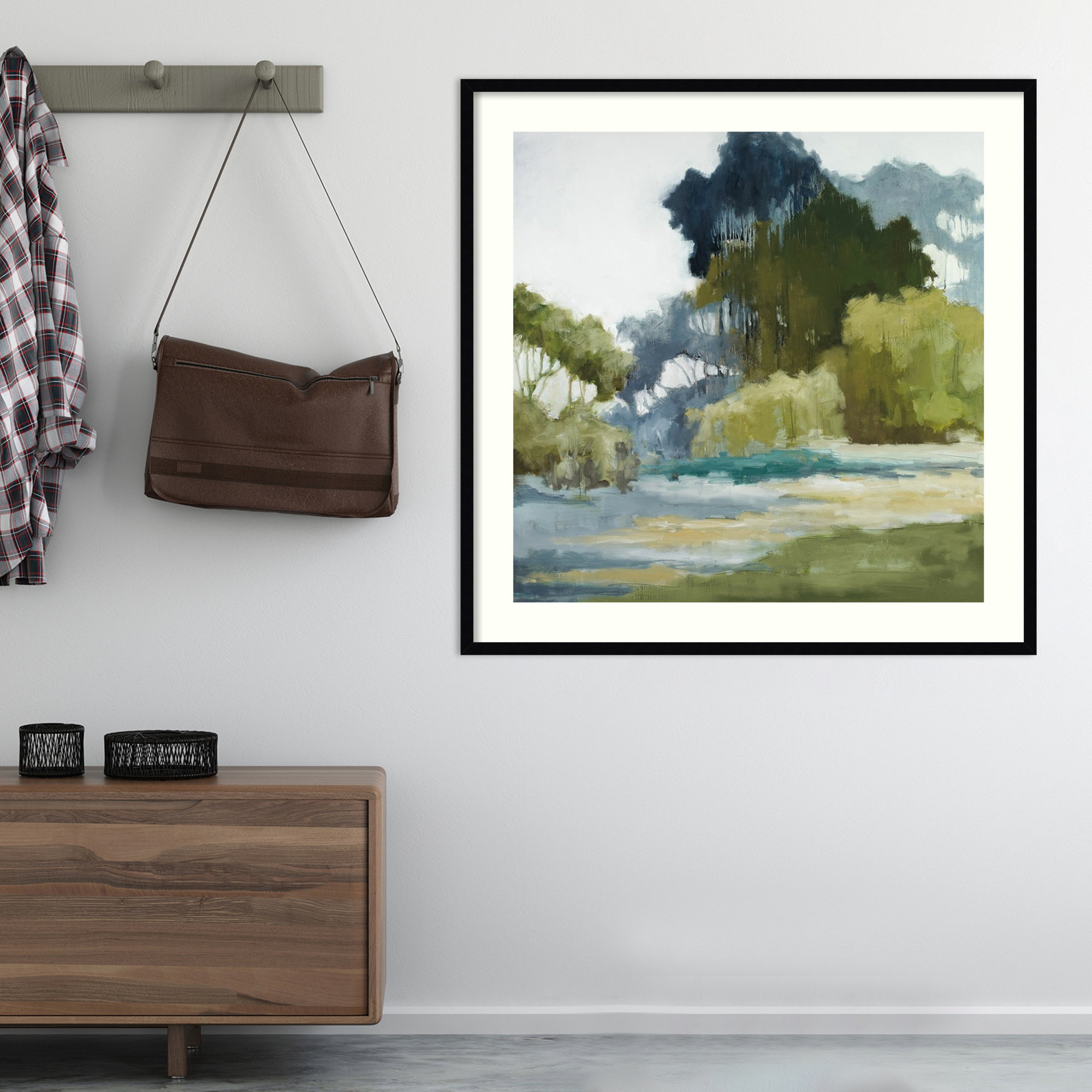 Bean Fileds Tall Trees by Jacqueline Ellens, Black Framed Paper, 19" H x 19" W