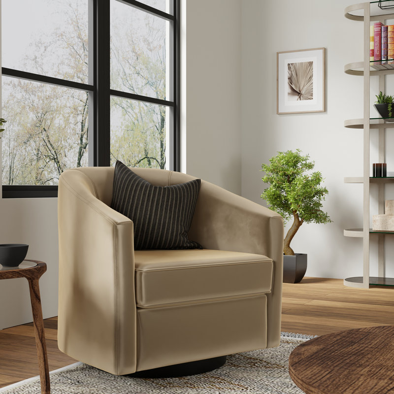 Balram Upholstered Swivel Armchair, Brown Velvet