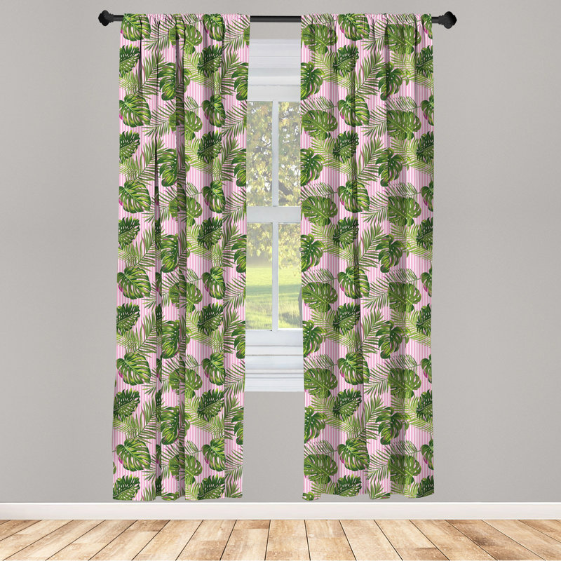 Tropical Floral Semi-Sheer Rod Pocket Curtain Panels, 28" x 84"