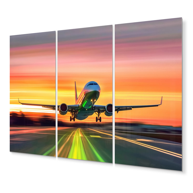 Coucher de soleil sur le Tarmac II - ensemble de décorations murales de transport en métal