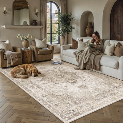 Vintage Distressed Washable Area Rug with Non-Slip Backing