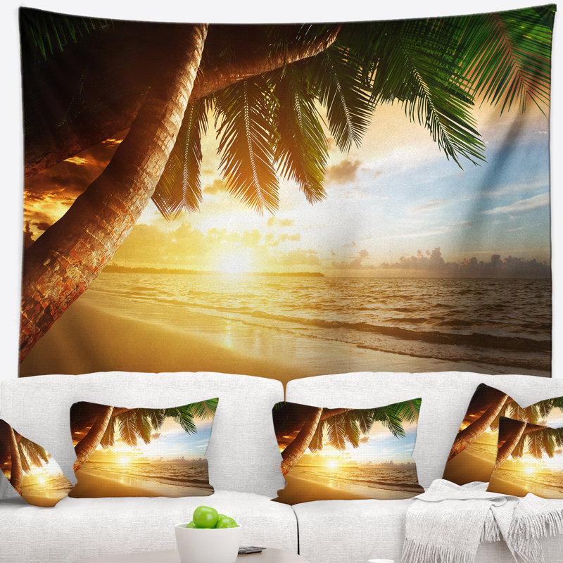 Tapisserie «Seashore Beautiful Beach sous Palms», H 68 po x l 80 po
