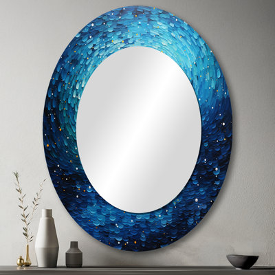 Pointillism River Majestic Cascade - grand miroir bleu, décor de miroir mural traditionnel unique, impression d'art en métal