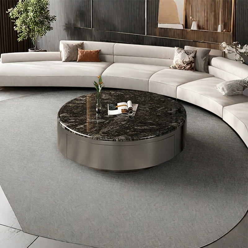 Table basse italienne ronde en marbre, H 13 po x L 35,4 po x l 35,4 po, Multi-couleur
