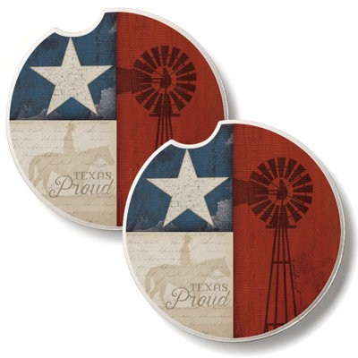 Texas Proud 2 Pack Stone Car Coasters