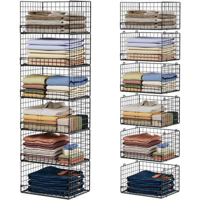Étagère de rangement à 6 niveaux empilable et tablettes de rangement - Noir - Bacs pliables pour ranger les vêtements, les vêtements et les garde-robes