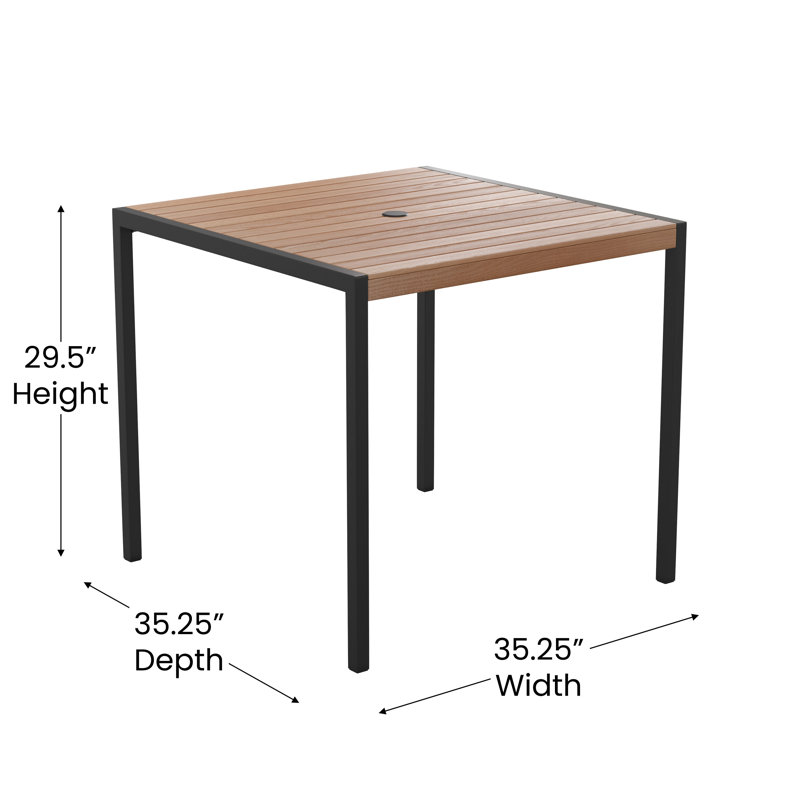 Agit Indoor/Outdoor Square Steel Framed Table with 4 Stackable Faux Teak Chairs, No Umbrella, No
