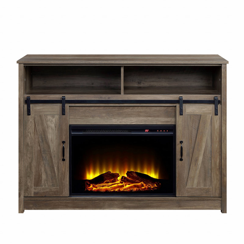Rustic Oak 2-Door Fireplace With 2 Shelves