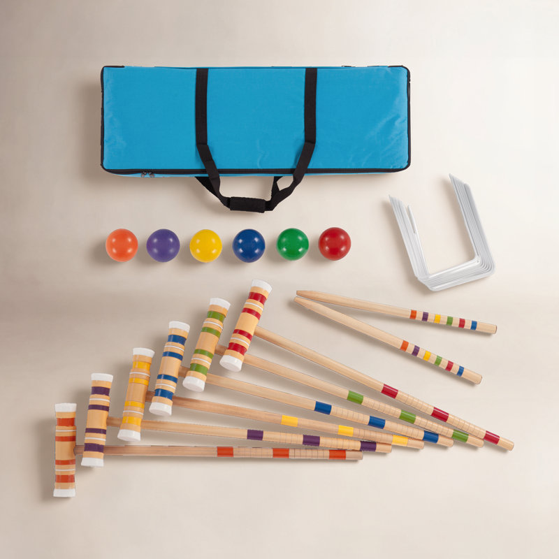 Hey! Play! 6 Player Wood Croquet Set with Carry Case, Fun Outdoor Backyard Family Game