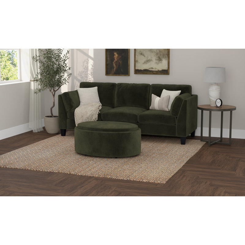 Reversible Tray Top Storage Ottoman, Moss Green
