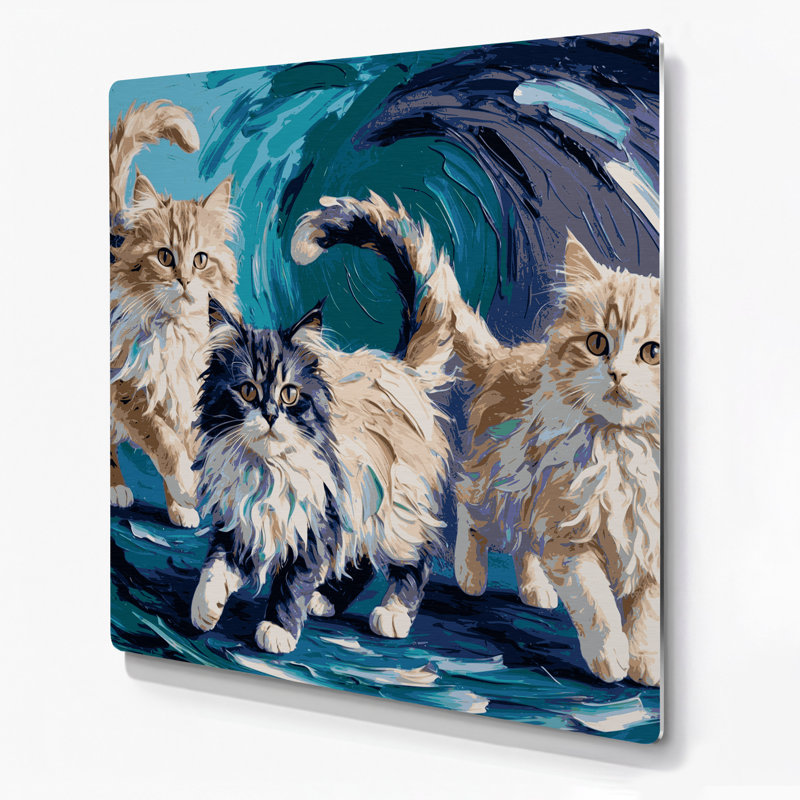 «Cats Ragamuffin», art mural en métal bleu, H 144 po x l 144 po x P 0,05 po