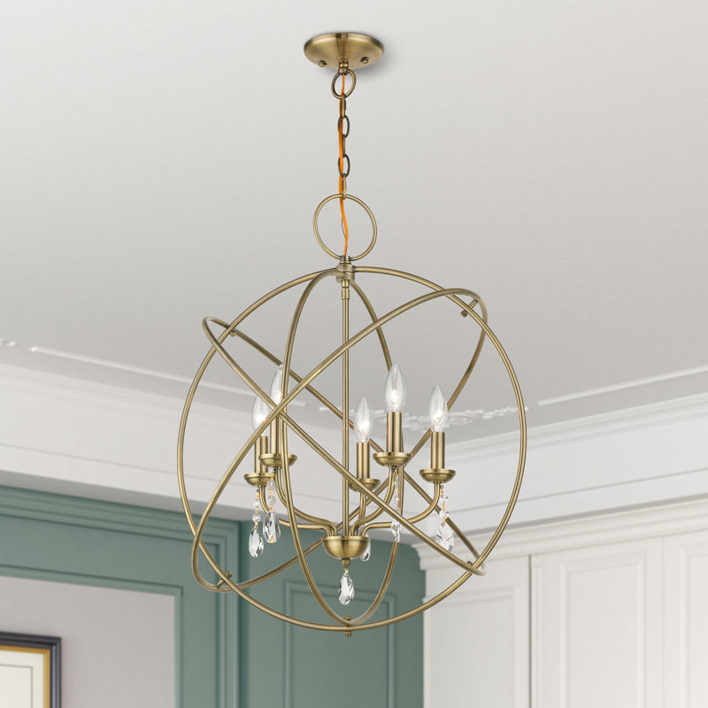 Auberta 5 - Light Dimmable Globe Chandelier, Antique Brass