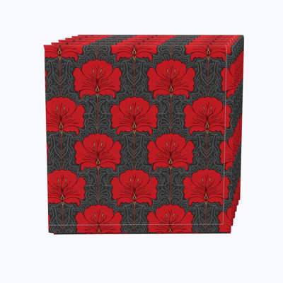 100% Cotton Red Floral Square Napkin