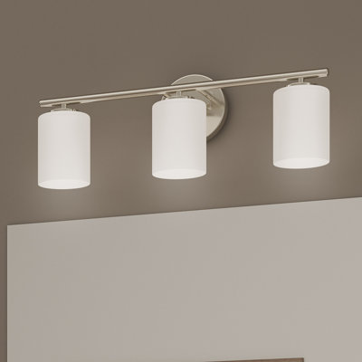 Éclairage pour salle de bain 3 lumières en nickel brossé avec abat-jour en verre gravé