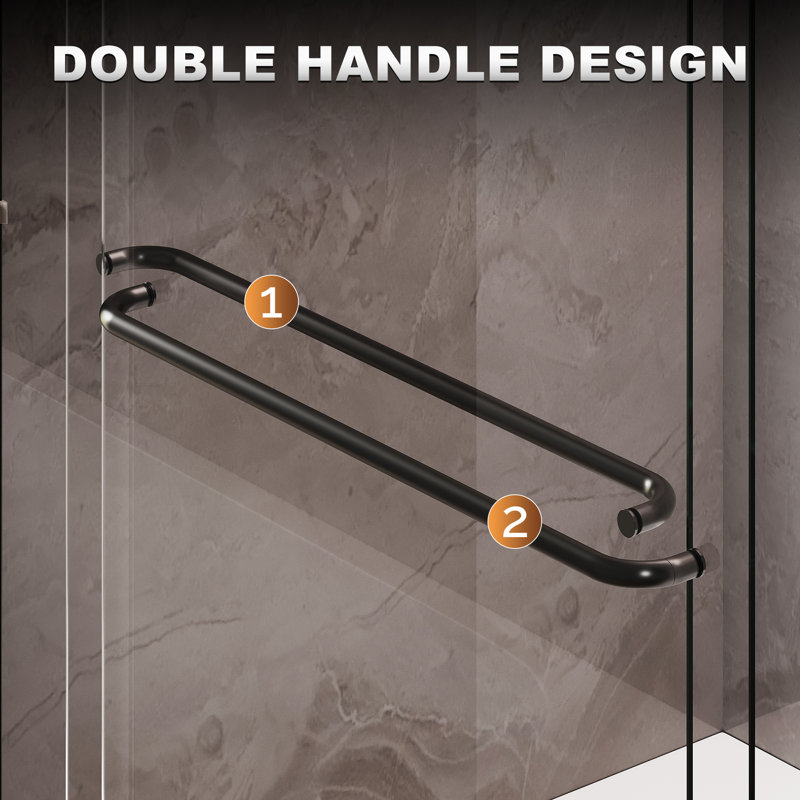 Portes coulissantes doubles 48 po x 72 po avec porte-serviettes à poignée double et verre trempé 1/4 po, noir mat, Noir mat