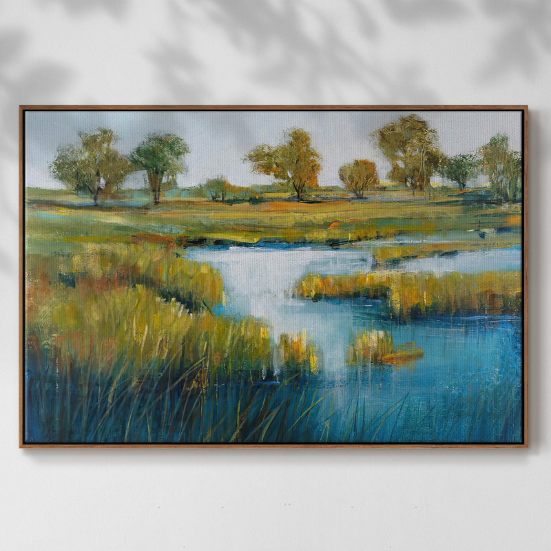 Toile tendue avec cadre Marshland View IV, H 27 po x l 41 po x P 2 po, Noyer