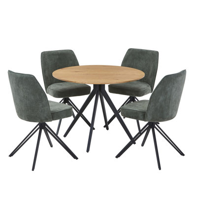 Aspen Round Dining Table with 4 Swivel Upholstered Fabric Chairs - Modern Dining Set